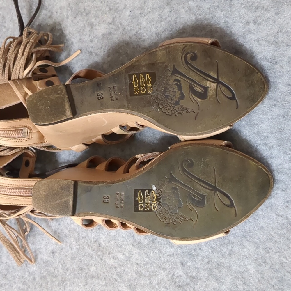 Free People Womens Solstice Nude Suede Fringe Wedge Sandals Size EU 37 US 7 - Picture 10 of 12